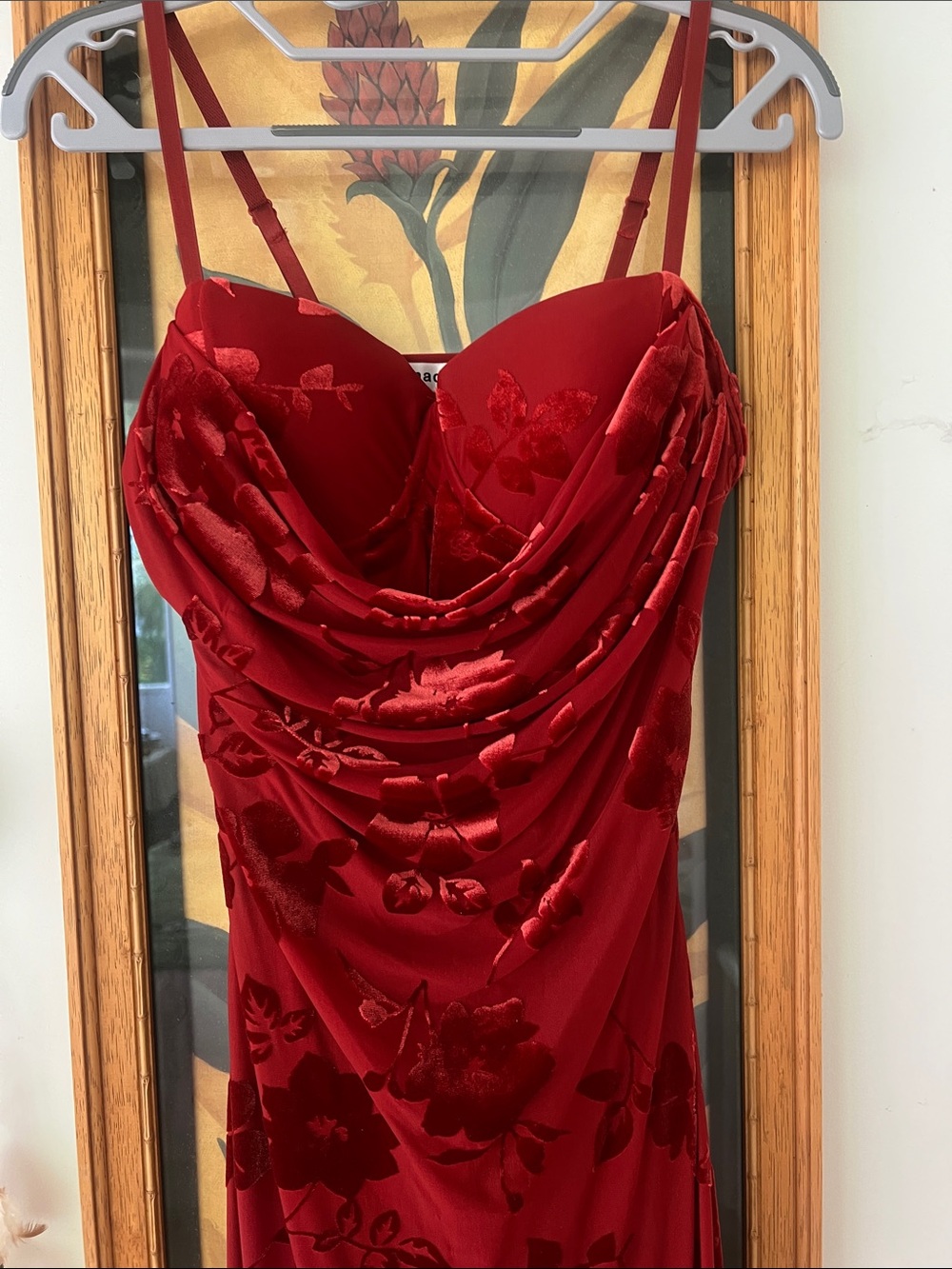 Red Floral Draped Slip Dress